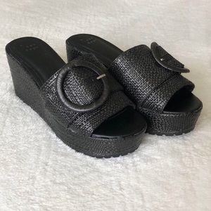 chunky black buckle platform wedges